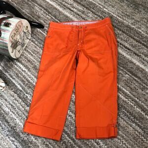 Nike Sports Active Capri Pants with Snap and Tie at Waist Size Medium Orange